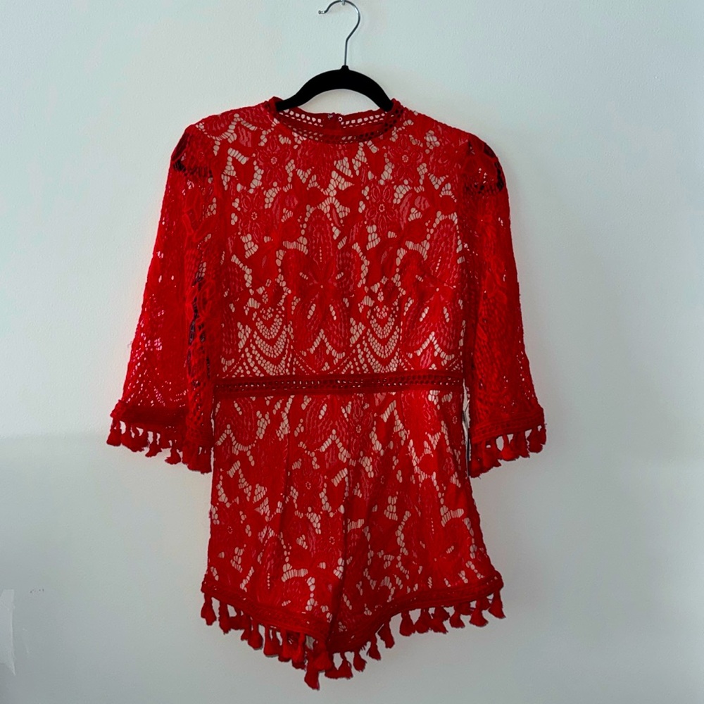 missguided Red Lace Bohemian Romper